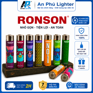 Bật Lửa Ronson Trụ Tròn - Đít Có Bơm Ga - Giao Hình Ngẫu Nhiên