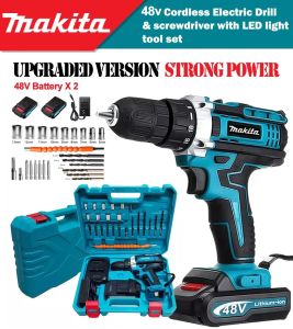 48v cordless drill  hand drill rechargeable 2 Battery  Electric Drill portable  Japan Made makita wireless drill  For Wood Working Machine ForTools