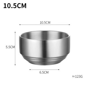 304 Stainless Steel Double Rice Bowl Soup Bowl Steamed Rice Bowl Anti-Scalding Child Small Bowl for Korean Cuisine