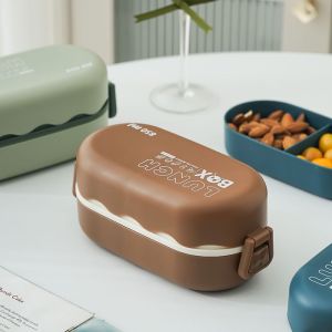 Kotak Makan Lunch Box Bento Model HotDog 2 Tingkat 850ml Free Sendok