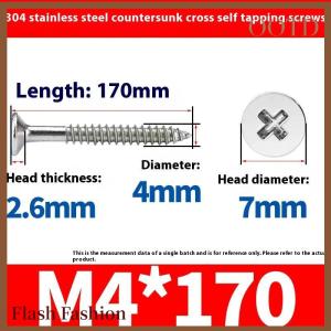 [Falsh F] 5 10Pcs M4 Lengthening Flat Head Tapping Long Wood Screw Stainless Steel Cross Countersunk Head Self Tapping Screws