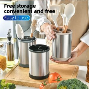 OKDEALS01 Rotatable Kitchen Utensils Holder Plastic Durable Cutlery Drainer Stand Storage Bin Space-saving Cooking Tools Organizer Countertop
