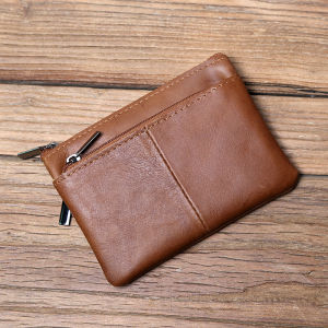 Cowhide Small Bag Made of Original Genuine Leather for Men Handmade Change Credit Card Holder for Women Ultra Thin Key Coin Cards Cases 3 Zipper Pouches
