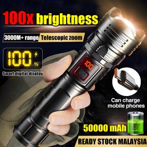 【24 hours delivery】Flashlight Lampu Suluh LED Flashlight Zoomable USB Most Powerful Flashlight Rechargeable Waterproof Multi-Function Torch Light Outdoor Camping Light oversized flashlight 手电筒