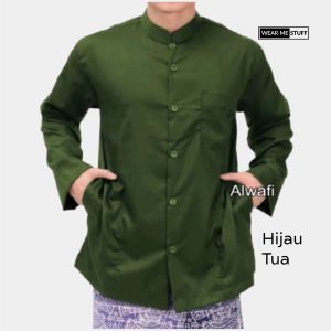 Baju Koko Pria Lengan Panjang Warna Putih Polos Bahan Adem Saku Samping Baju Muslim