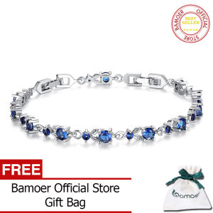 BAMOER Free Shpping 8 Colors Luxury Silver Color Chain Link Bracelet for Women Ladies Shining AAA Cubic Zircon Crystal Jewelry YIB026