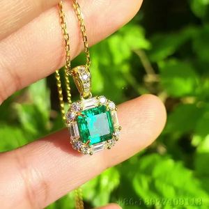 8*8mm asscher lab green emerald pendant S925 silver 18K yellow plated white moissanite wedding Engagement Party Gifts jewelry