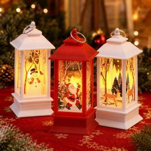 Wonderful Days Retro Christmas LED Wind Lamp Hanging Ornament Santa Snowman Deer Battery Powered Home Decor