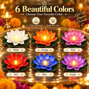 10CM Floating Water Lotus Lamp 6 Colors LED Water Sensor Candle Deepavali Diwali Waterproof Festival Decoration Box Set