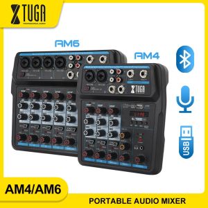 XTUGA AM4 and AM6 Channels Audio Mixer Mini Sound Mixing Console with Bluetooth USB Record 48V Phantom Power Monitor Paths Plus Effects for home music production webcast K song Livestreaming Game Streaming