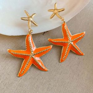 GENENIC Bohemia Style Starfish Metal Stud Earrings Ear Pendant Iron Material Long Tassel Earrings Gift Jewelry Starfish Dangle Earrings Women
