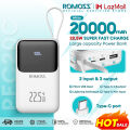 Romoss PFC20 20000mAh Powerbank 20W/22.5W QC3.0 Fast Charging with Built-in Cable 3 Output 2 Input LED Display Portable Power bank. 