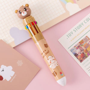 10 in 1 Cartoon Pen 10 color Retractable Unicorn Dinosaur ten colors kids cute kawaii ball student Multi color animal