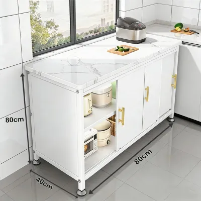 Kitchen Storage Cabinet Rock Board Countertop Storage Rack Organizer Sliding Door Carbon Steel Dustproof Cabinet