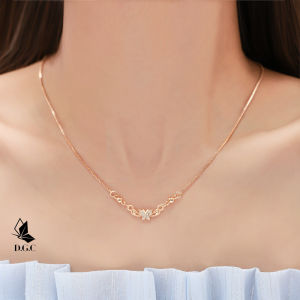 D.G.C✨Kalung Titanium Wanita Anti Karat Dan Kristal Kupu Liontin Rose Gold Fashion Jewellery Perhiasan Murah D034