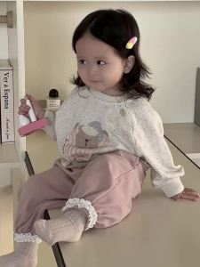 Childrens clothing for spring 2026 Childrens Clothing Spring Style Girls Outfit Korean Style Clothes Baby Sweatshirt Two-Piece Set
