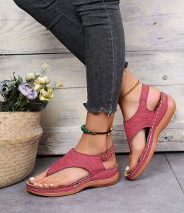 [Free Shipping] New Style Thick-Soled Sandals For Women Featuring A Toe-Post Design A Comfortable Wedge Heel And A Versatile Fashionable One-Strap Style