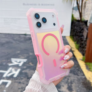 【Super low price】Shockproof Magnetic Laser Dazzling Case for iPhone 17 Air 16 15 Pro Max 13 11 Double Colorful Camera Bumper Layer Armor Cover
