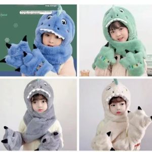 Mũ mùa đông khăn quàng cổ và bộ găng tay theo chủ đề gấu đáng yêu IQAngel cho trẻ em-Ấm áp ba trong một sang trọng ấm cúng