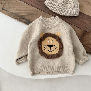 Boys Autumn and Winter Korean Style Stylish Pullover Sweater Baby Cartoon Lion Knitwear Versatile Top Winter Outfit