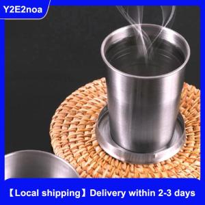 【Local shipping】 250ml Stainless Steel Folding Cup Outdoor Travel Camping Portable Collapsible Water Cups With Keychain Retractable Teacups
