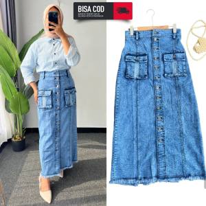 Rok Span Jeans Wanita Rok Cargo Jumbo Melar Bawahan Wanita Rok Lepis Terbaru