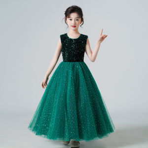 Summer Sleeveless Baby Girls Long Dress Flower Mesh Embroidery Christmas Ball Gown Wedding Dresses For Kids Princess Teenagers Noble Catwalk Costumes for for 4 5 6 7 8 9 10 11 12 13 14 Year Old Ball Gown Dress