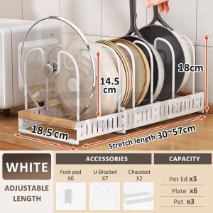 LivinEase Stainless Steel 304 Pot & Lid Organizer - Adjustable Space Saving Rack Cutting Board Holder Kitchen Storage (INS Style)