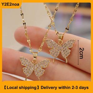 【Local shipping】 Korean Fashion Golden Pendant Butterfly Necklace for Women neck chain Stainless steel Jewelry Female