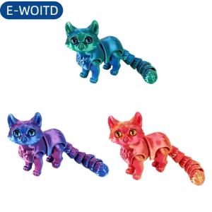 E-WOITD Đồ chơi mèo in 3D tượng mô phỏng giống thật không lông với các khớp có thể chuyển động quà tặng Tết Nguyên Đán vui nhộn cho trẻ em