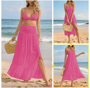 Elegant Maxi Beach Dress with Side Slit and Square Neckline CC