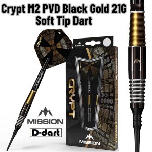 MISSION SOFT TIP DART - 21G Crypt M2 Black Gold 90% Tungsten Soft Tip Darts (ARROW DART LEMBUT)