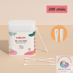 Tăm bông Misuta sơ sinh chất liệu bông tự nhiên hộp 400 - 200 que