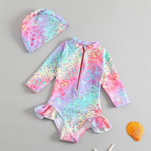 UniqKids 2025 new swimsuit for baby girls two-year-old long-sleeved  baby floral swimsuit +