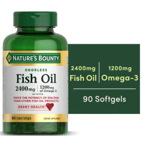 Viên Uống Dầu Cá Nature’s Bounty Fish Oil 2400mg (Omega-3 1200mg) 90 Viên - Hỗ Trợ Tim Mạch Của Mỹ - - Giúp cải thiện tâm trạng và giảm nguy cơ mắc bệnh trầm cảm và lo âu. - Giúp duy trì thị lực tốt và giảm nguy cơ mắc các bệnh về mắt khô mắt.