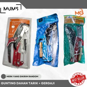 MG Gunting Dahan Tarik + Gergaji Pisau Dengan Tali +/- 23 Meter Multifungsi 2 in 1 Gergaji Graji Galah Tongkat Potong Dahan Ranting Pohon Rambutan Kopi Cengkeh Alat Kebun Gunting Dahan Pemotong Serbaguna Anti Karat Tree Pruners Saw 2in1