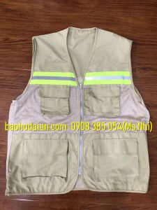 Áo gile bảo hộ lao động 4 túi màu vàng mơ