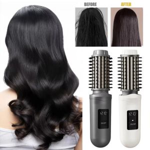 FIRST SONG Cordless Electric Hair Straightening Comb 3 Temperature 2 in 1 Portable Hair Straightener Hair Care LED Digital Display Hair Styling Comb Business Trip