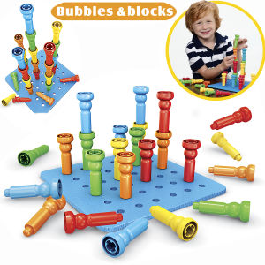 25Pcs Tall Stackers Peg with Pegboard Fine Motor Skills Toys Occupational Therapy Games Mushroom Nail Montessori Educational Toys for Kids Toddlers