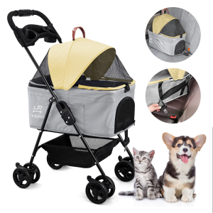 3-in-1 Pet Stroller Detachable Dog Cat Carrier 4-Wheel Folding Case Walks Relax Pet Breathable Travel Trolley for Medium & Small Pets