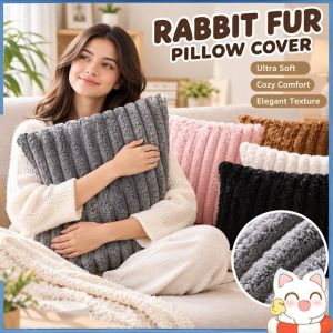 Happy Everyday.me Soft Faux Rabbit Fur Plush Pillow Cover Square Cushion Case Sofa Bed Car Home Decor Various Colors