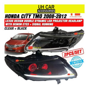 Honda City TMO 2008 - 2012 Lexus Design Double Led Dynamic Projector Headlamp With Demon Eyes + Signal Running