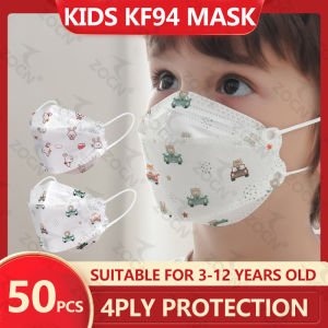 ZOCN 50PCS 4Ply KF94 for Kids Mask Cartoon Korean Version 100% Original Melt Blown Cloth WHITE Effective Protection Child dinosaur car bunny panda