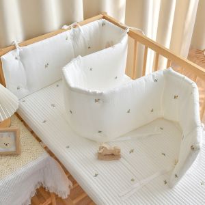 INS Fashion Pure Cotton Baby Bed Bumper Cartoon Embroidery Crib Protector Anti-collision Rail Fence