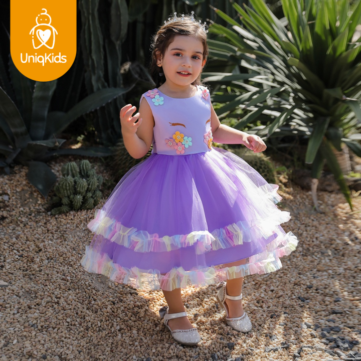 Uniqkids Unicorn Formal Layered Mesh Dress Ruffle Tutu Sleeveless Cocktail  Dress with Flower Sequins for Kids Girl | Lazada PH