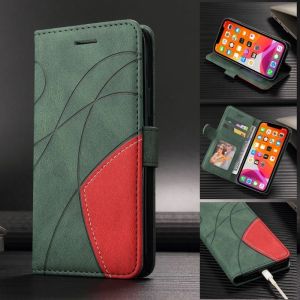 Line Matte Leather Case For Samsung Galaxy Note 20 10 9 S20 FE S10 S10e S9 S8 S7 Edge Lite Plus Ultra A81 M60s Flip Card Slot Color-blocking Wallet Book Cover