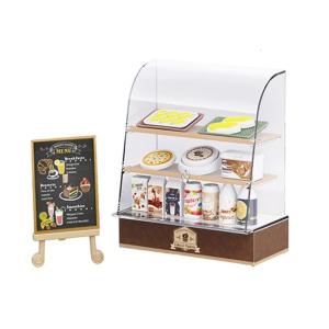 Pretend Play Kitchen Bakery Counter Display Case with Miniature Dessert Figurine Dollhouses Scene Display Accessory