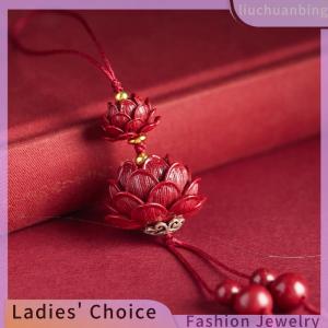 [COD] liuchuanbing Jewellery Natural Cinnabar Lotus Car Keychain Chinese Style Lucky Phone Chain Bag Pendant Hanging