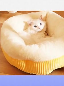 in-1 Semi-Enclosed Cat Bed & Pet Mat Warm Winter Cat Cave for Cats & Small Dogs