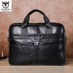 BULLCAPTAIN Genuine Leather Mens Briefcase High Quality Business Vintage Tote Bag Can Accommodate 14.7" Laptop Bag